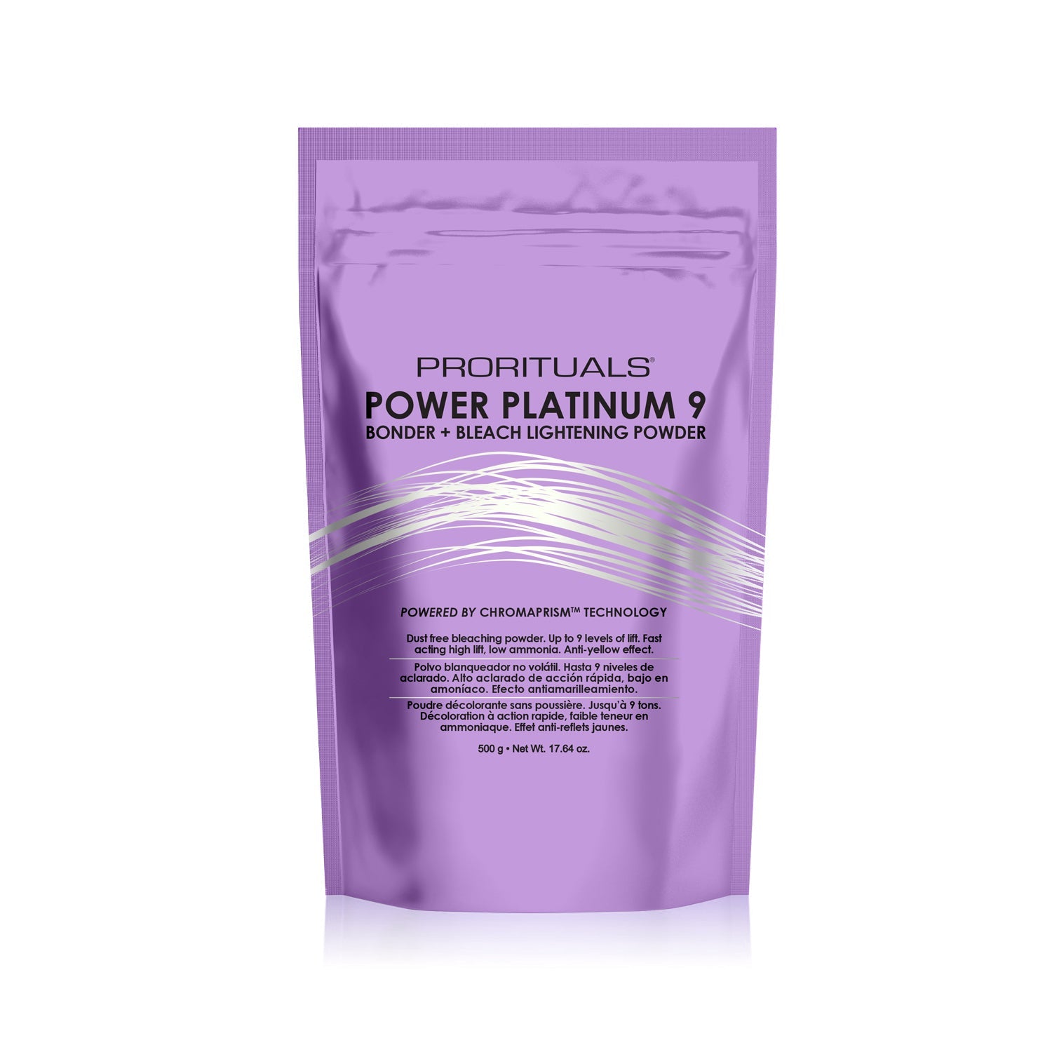 ProRituals Power Platinum 9 Bleach Powder lifts hair up to 9 levels while reducing damage with bonding technology.
